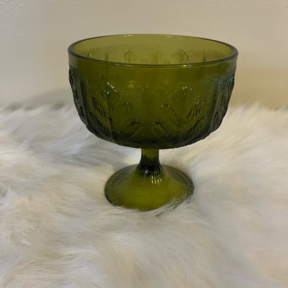 Oversized antique green glassware goblet candy trinket desert dish bowl
